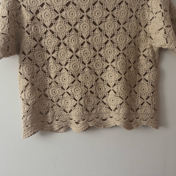 Sezane Dorine Top in Latte Tan Size XS Crochet Lace Blouse Cotton Tee Shirt - Picture 9 of 15